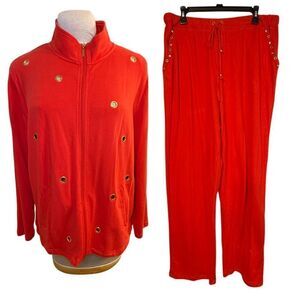 Onque Woman Two Piece Loungewear Set Sz. 1X Red Weekend Travel Comfort